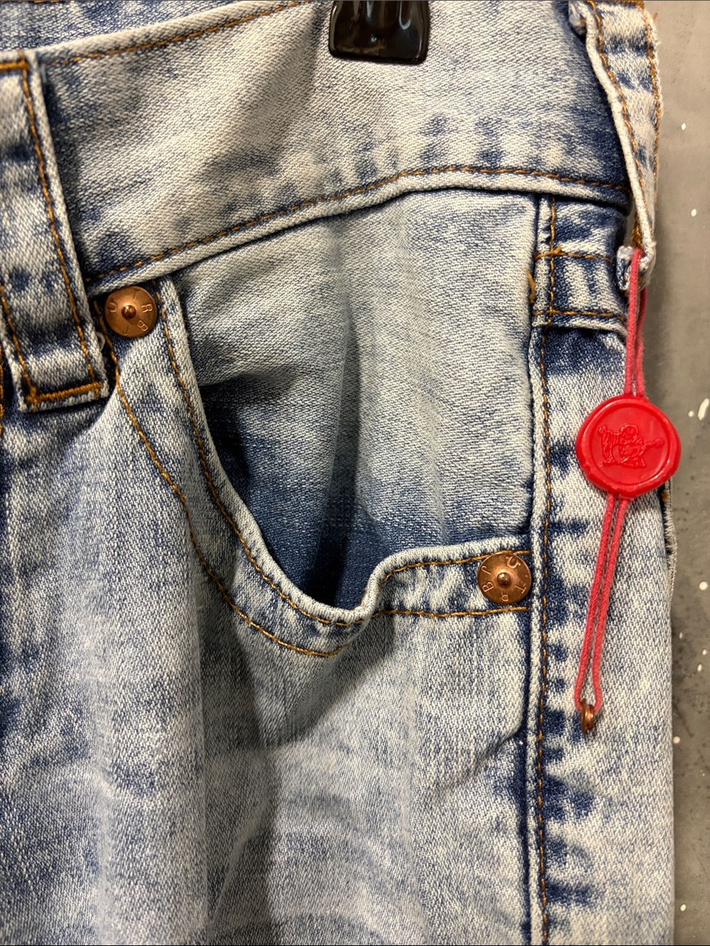 True Religion Light Wash Straight Leg Jeans with Signature Flap Pockets - Picture 2 of 13